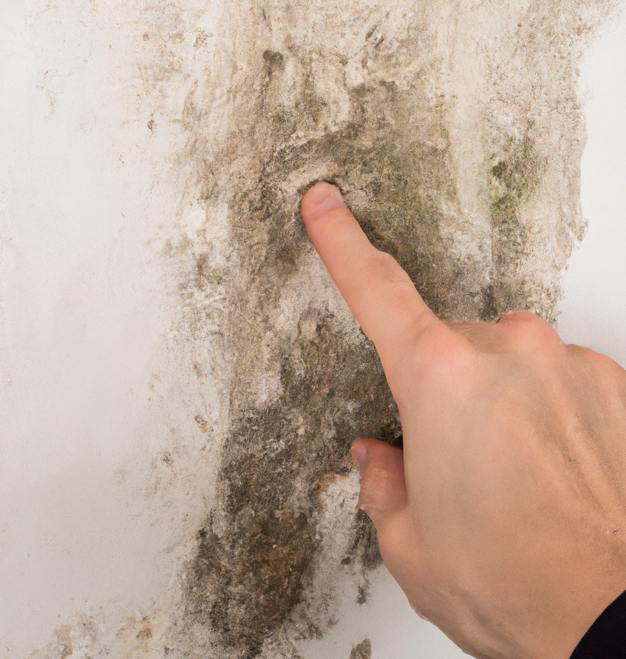 man's hand touching mold on the wall